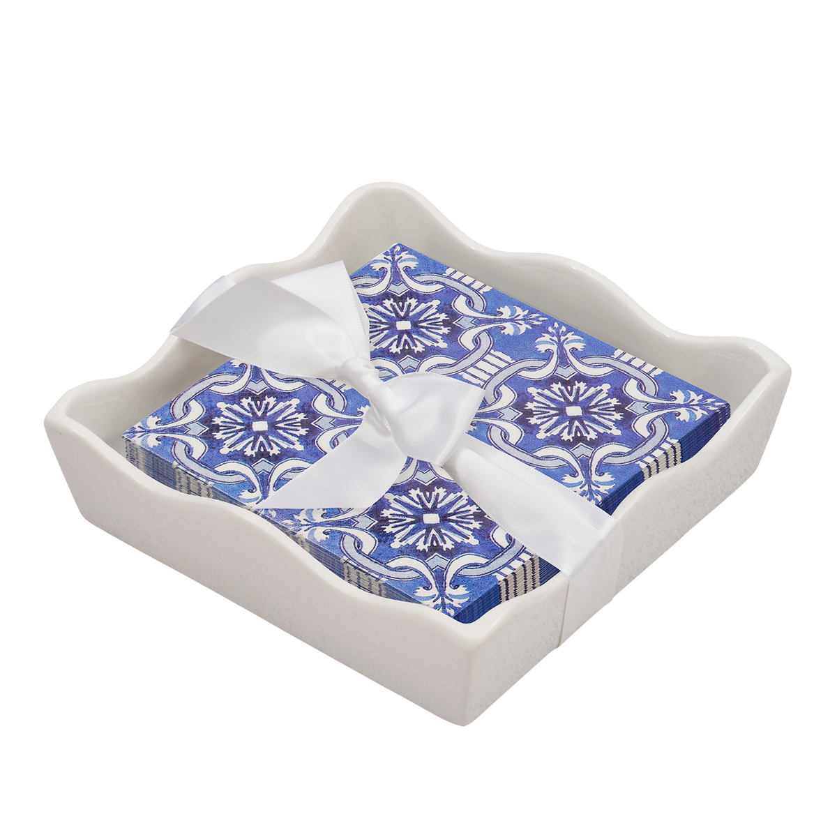 Ceramic Wave Napkin Tray with Cocktail Napkin - Moroccan Nights